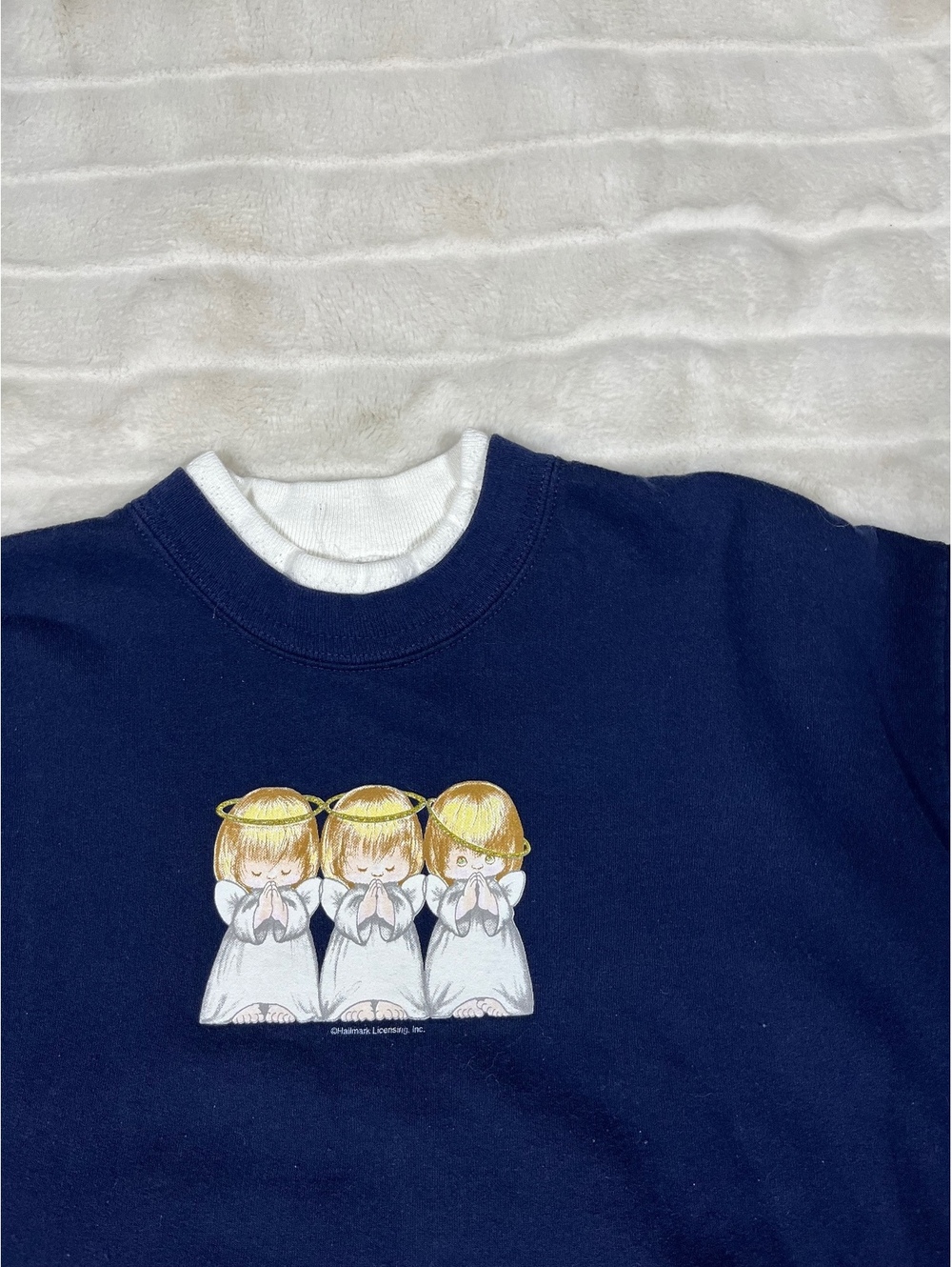 VTG 90s Morning Sun Hallmark Women L Blonde Angels Blue White Vintage Sweatshirt